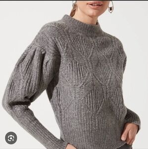 NEW women wool blend chunky cable knit balloon sleeves gray L From Nordstrom.